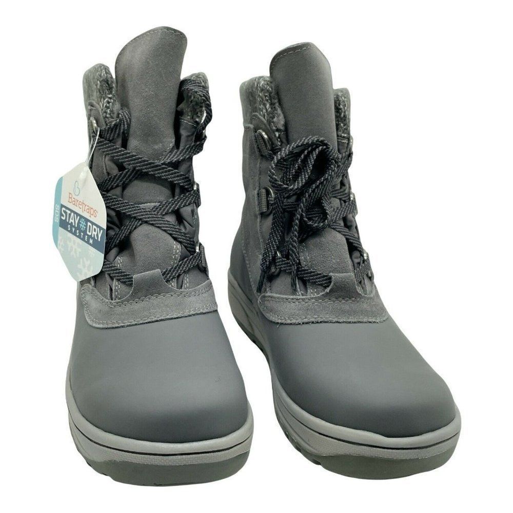 Womens Baretraps Boot Devon Dark Grey Lace Up Sz 9.5 M Leather Water Resistant - Picture 3 of 9